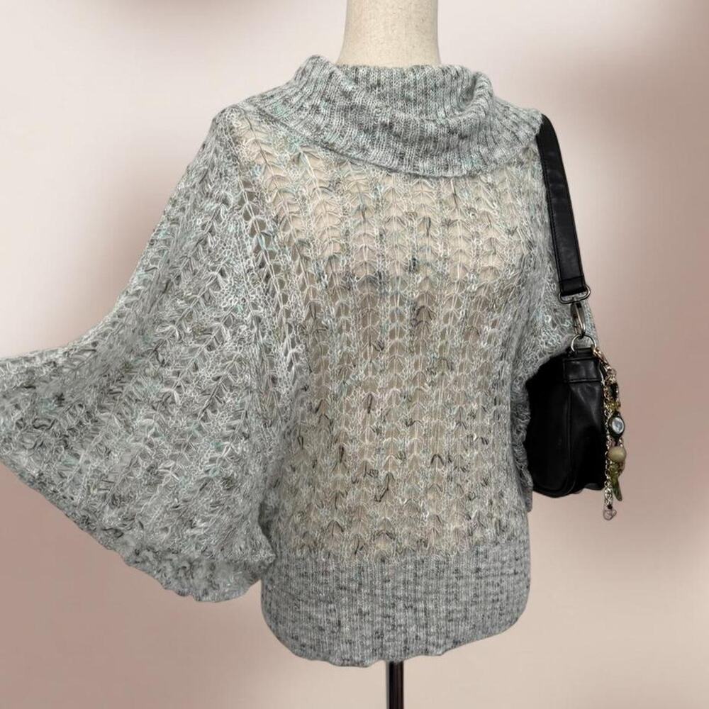 Y2k Boho Open Knit Wide Sleeve Indie Slouchy Shimmer Large Layering Top